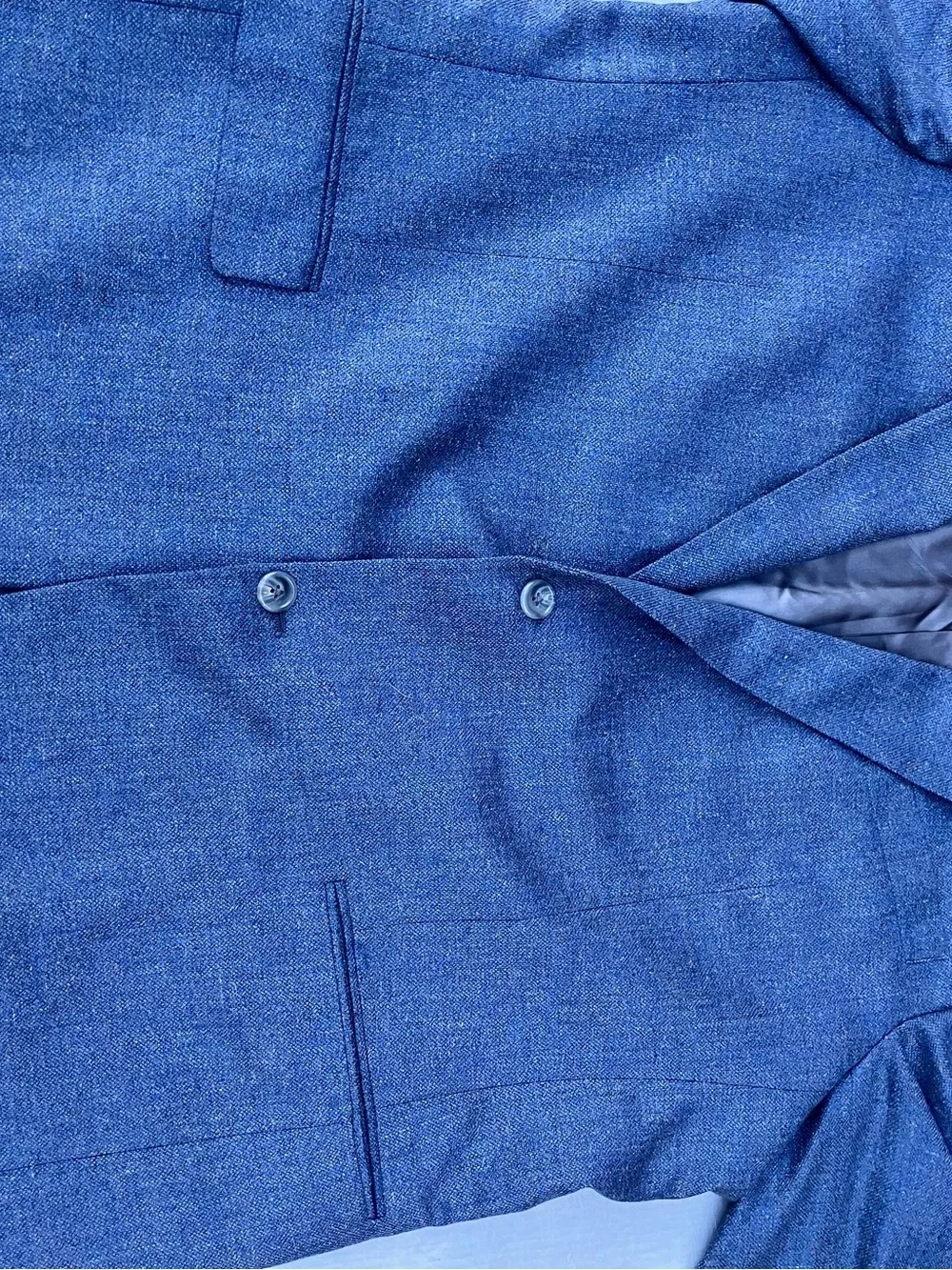 Hart Schaffner Marx hand tailored suit jacket 48L silk and wool steel blue